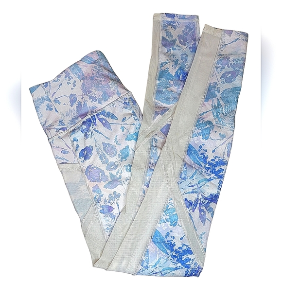 Ivivva by Lululemon Leggings Pastel Floral Blues & Purples w/ Mesh Sz 14 - Picture 2 of 4